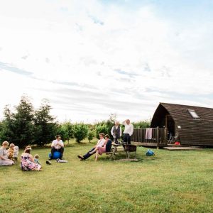 Glamping hut with family