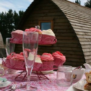 Glamping hut with cakes