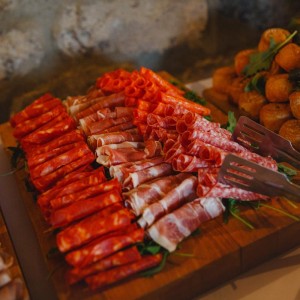 Cold meat platter and pork pies
