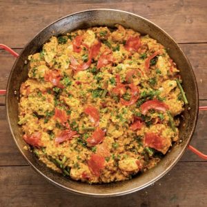 Some foreign food in a wok